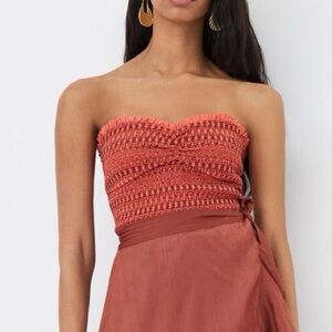 Anthropologie Smocked Sweetheart Tube Top Orange XXS